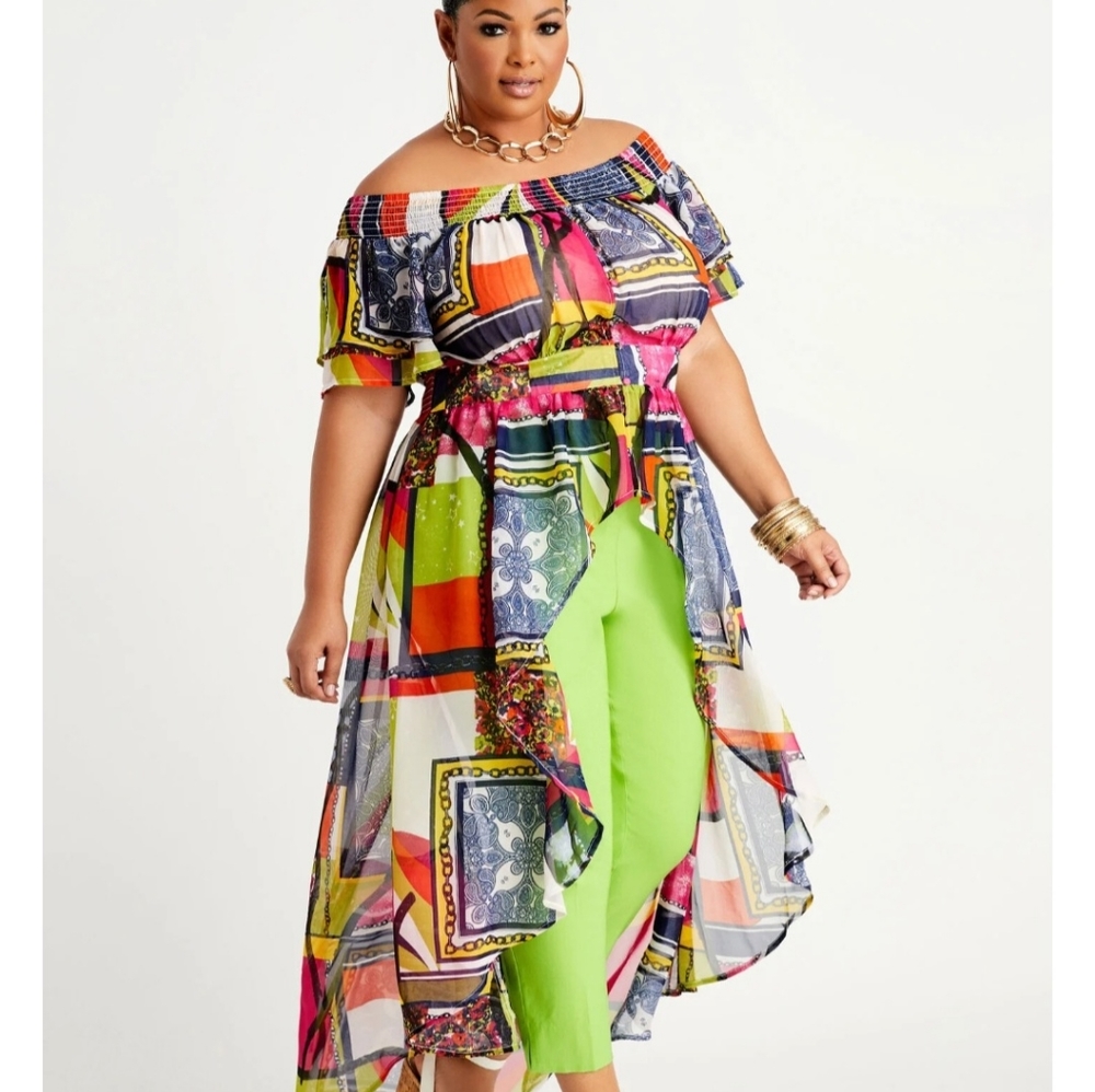 Ashley Stewart Hi-lo off he shoulder duster size 22/24 multi-color